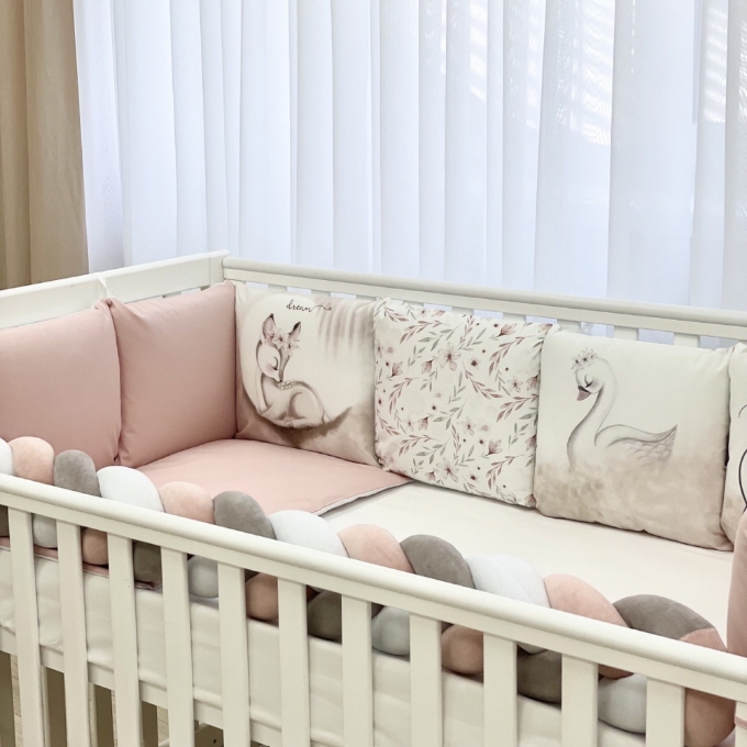 Set lenjerie patut bebe 7 piese Bambi roz (2)